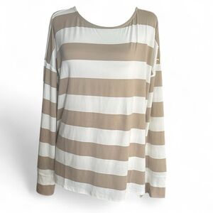 Bobeau Beige and White Striped Long Sleeve Top New XL